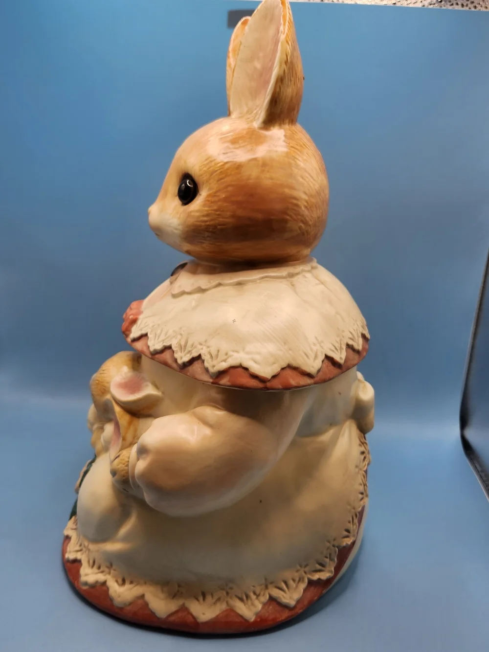 VTG Baker Hart Stuart Mother Rabbit Cookie Jar Glass Eyes Baby Bunny Japan 80s